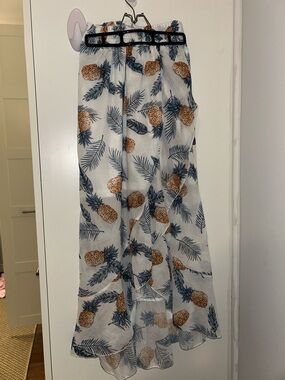 White Sheer Pineapple Print Maxi Skirt
